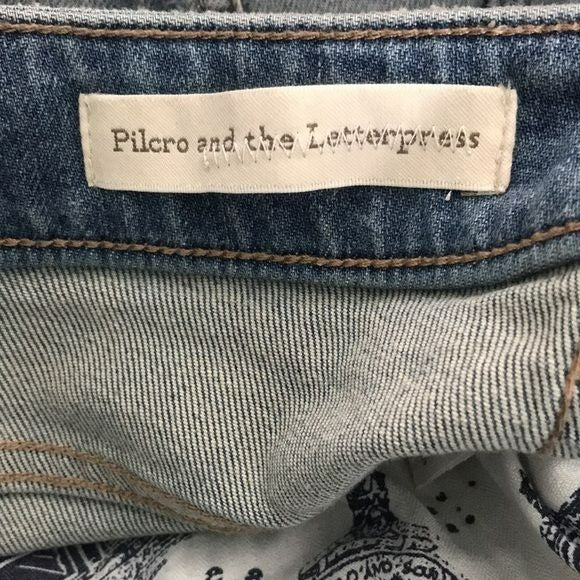 PILCRO AND THE LETTERPRESS BY Anthropologie Blue Tulle Trim Flared Jeans Size 28