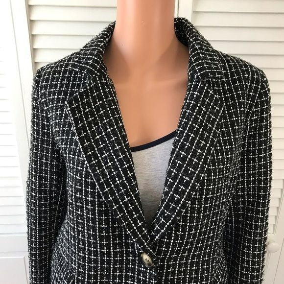 ANDREE By Unit Black White Plaid Sparkly Blazer Size L (new with tags)