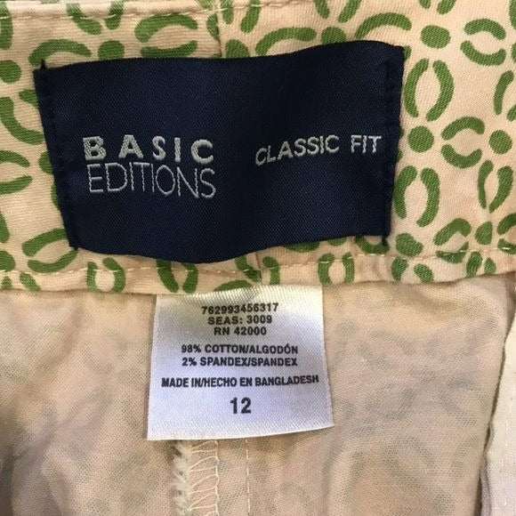 BASIC EDITIONS Green Printed Classic Fit Pants Size 12