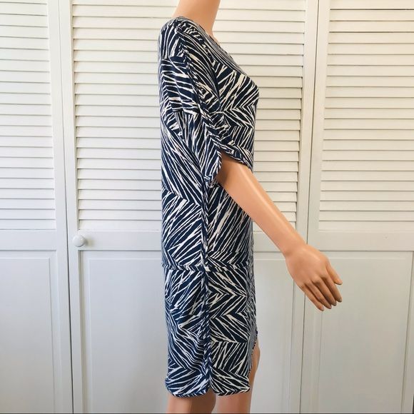 TART Navy Blue White Short Sleeve Dress Size L