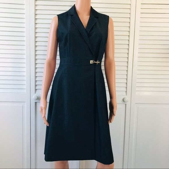 CALVIN KLEIN Blue Collared V-Neck Sleeveless Dress Size 6