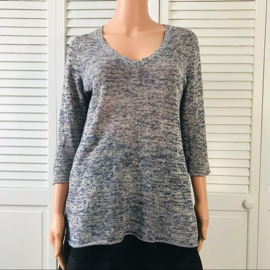TALBOTS Blue White Silk Blend V-Neck Semi Sheer Sweater Size S
