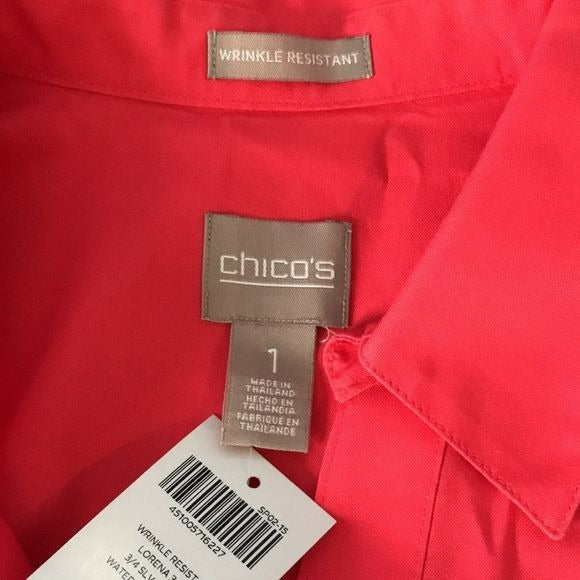 *NEW* CHICO’S Coral 3/4 Sleeve Button Down Lorena Shirt Size M