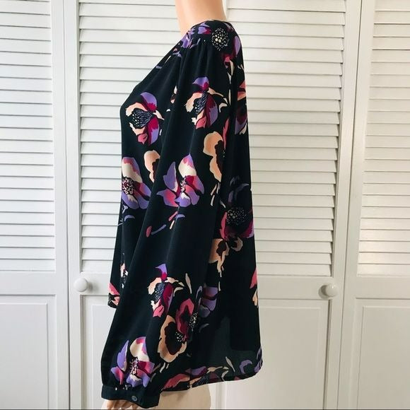 J. CREW Navy Blue Floral V-Neck Blouse Size 16