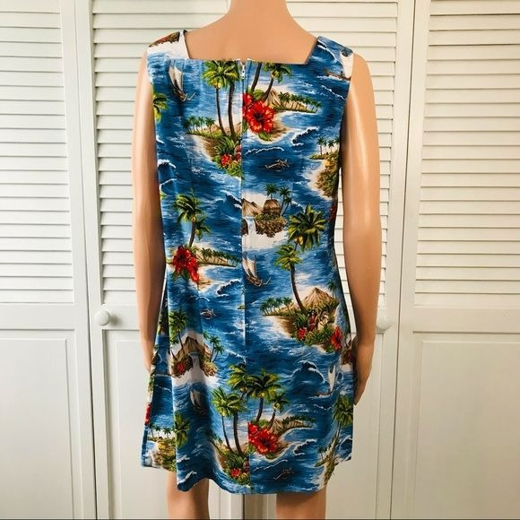 SHANNON MARIE Blue Vintage Hawaiian Sleeveless Dress Size XL