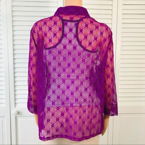 CHOICES Purple Sheer Button Down Blouse Size XL