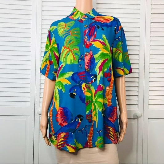 FARM RIO Multicolor Sunny Day Button Down Short Sleeve Shirt Size Extra Small *NEW*