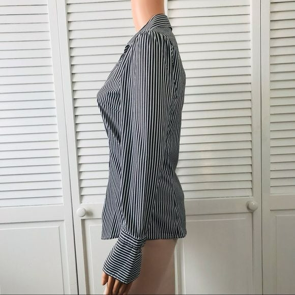 EXPRESS DESIGN STUDIO Gray White Striped Button Down Shirt Size S