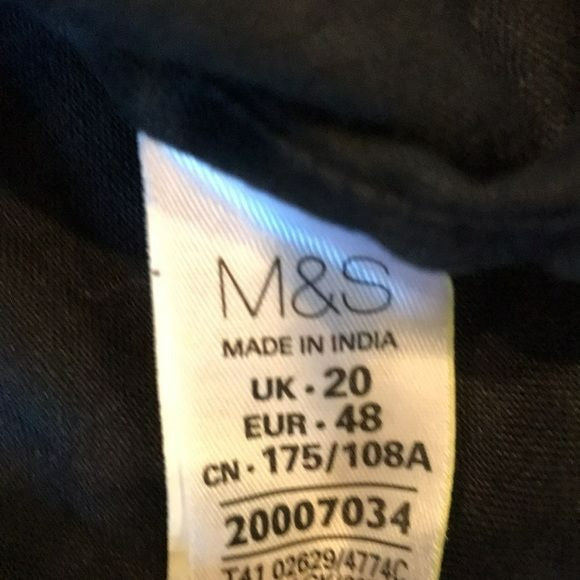 M&S COLLECTION Black Linen Button Down V-Neck Shirt Size 20