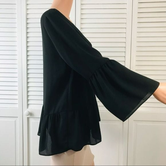 J. CREW Black Bell Sleeve Blouse Size M