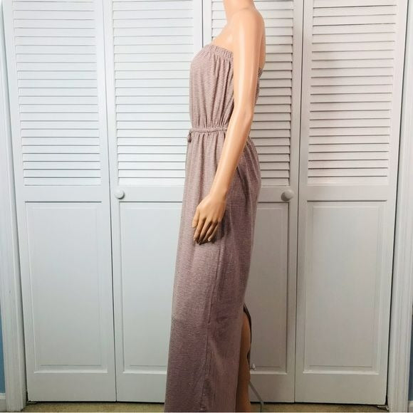 CABI Gray Striped Strapless Maxi Dress Size M