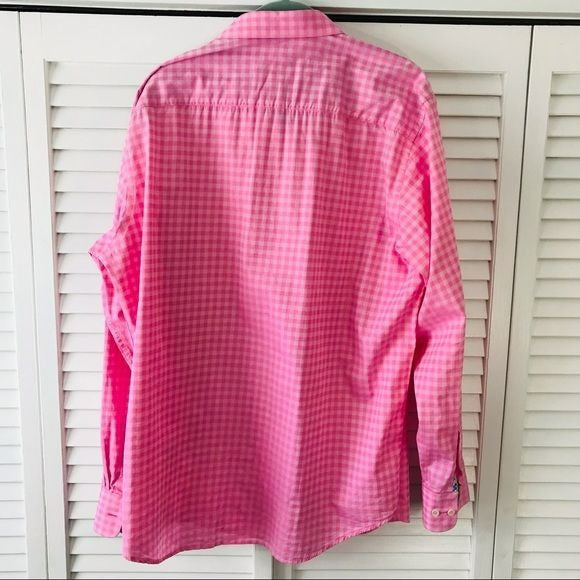 BUGATCHI Pink Classic Fit Cotton Gingham Button Down Shirt Size L