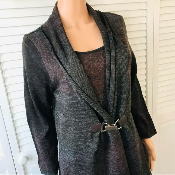 *NEW* CHRISTOPHER & BANKS Purple Brown Shirt With Cardigan Size L