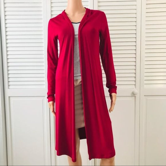 JOHNNY Red Long Sleeve Open Front Long Cardigan