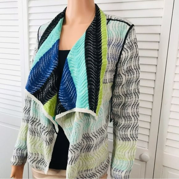 NIC+ZOE Multicolor Shaded Waves Reversible Open Front Draped Cardigan Size PS