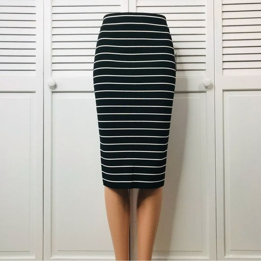 GOOD AMERICAN Black White Striped Bandage Style Pencil Skirt Size Small