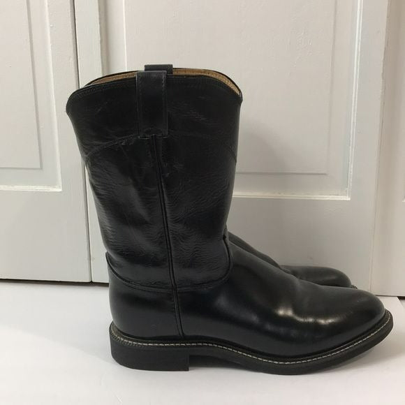 JUSTIN Black Cora Round Toe Cowboy Boots Size 8.5