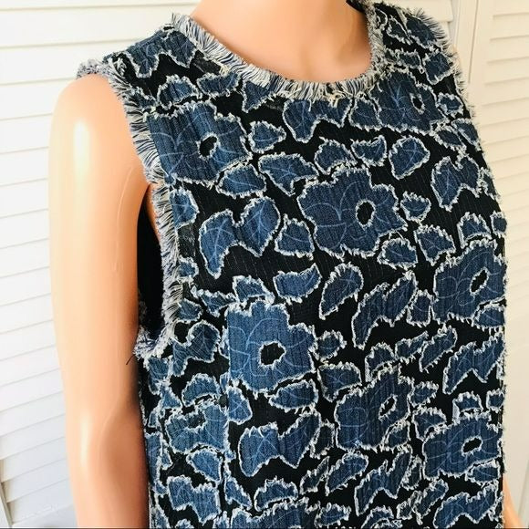 JULIA JORDAN Black Blue Sleevless Raw Hem Floral Dress Size 16