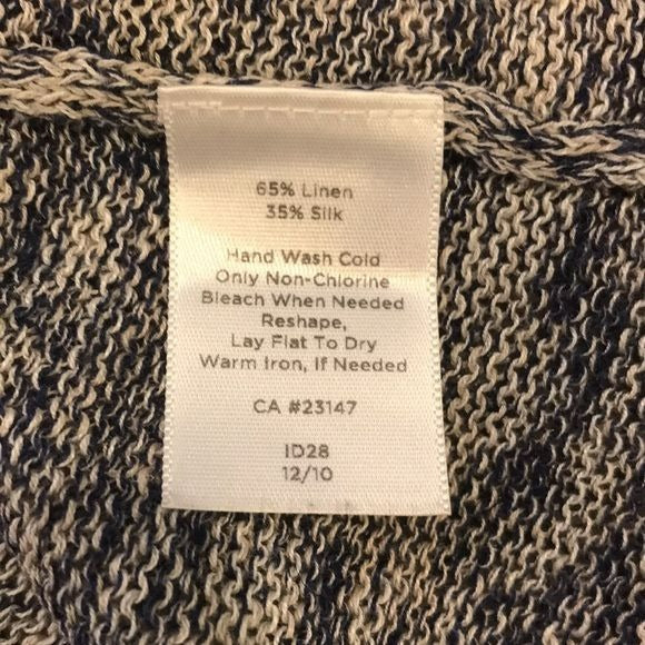 TALBOTS Blue White Silk Blend V-Neck Semi Sheer Sweater Size S