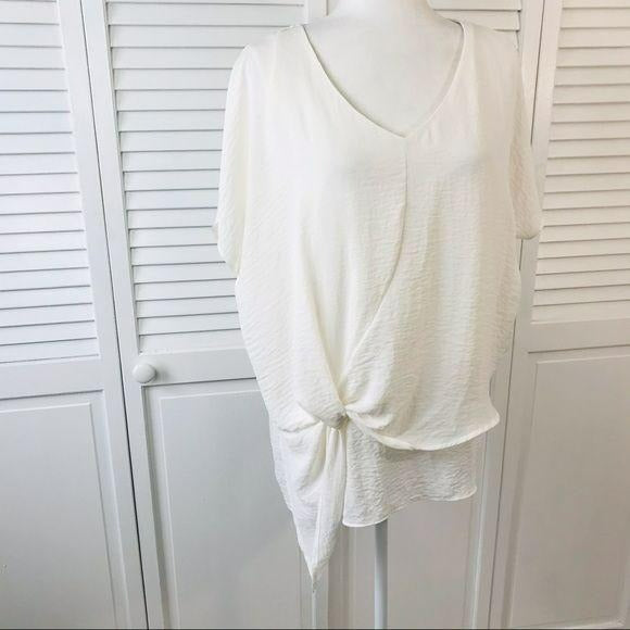 A.N.A. White Knotted Front Blouse Size XL