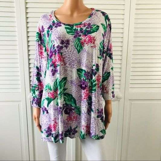 JESSICA LONDON White Scoop Neck Floral Shirt Size 18/20