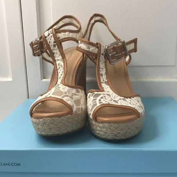 ANTONIO MELANI Yardleytwo Lace Cork Wedge Sandals Size 8.5M (new in box)