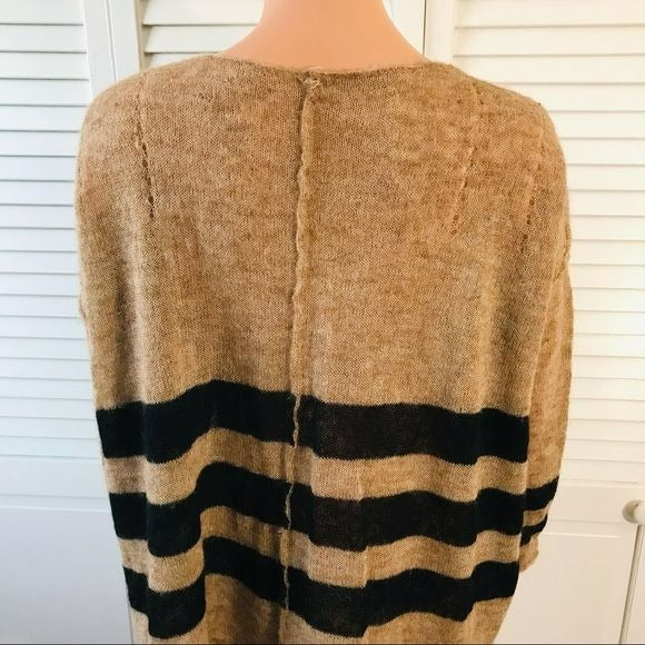 FREE PEOPLE Brown Black Sheer V-Neck Alpaca Blend Sweater Size S