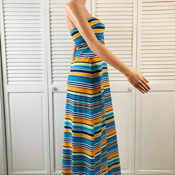 TOMMY BAHAMA Multicolored Striped Strapless Maxi Dress Size M