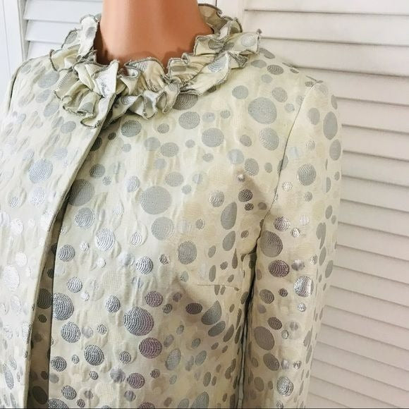 SARA CAMPBELL Beige With Metallic Polka Dots Ruffle Dress Suit Size 4