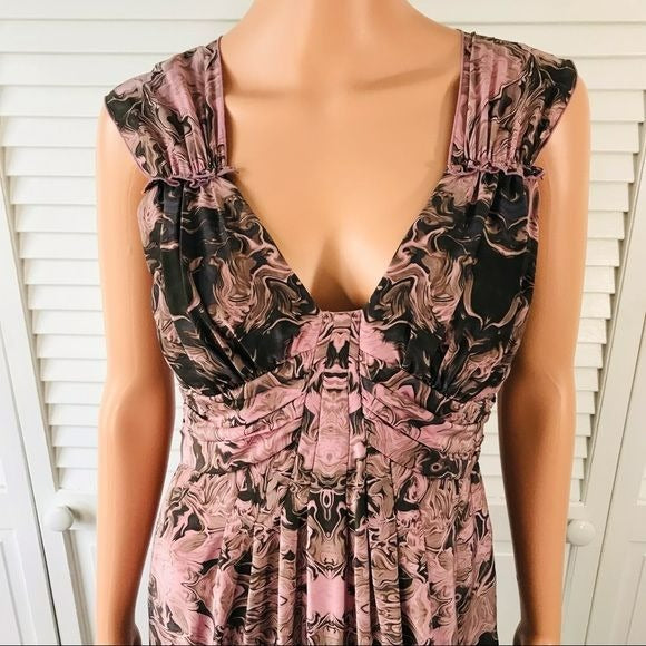 PERUVIAN CONNECTION Pink Black Silk Sleeveless Dress Size 6