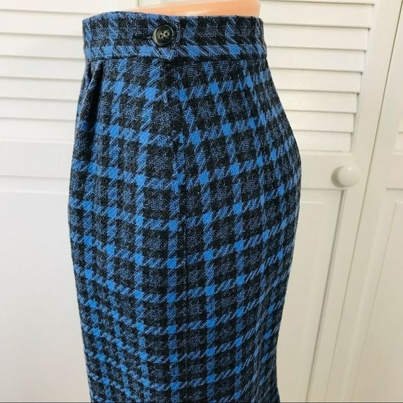 PENDLETON Blue Black Plaid Wool Pencil Skirt Size 8