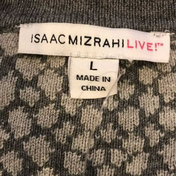 ISAAC MIZRAHI LIVE! Gray V-Neck Boyfriend Cardigan Sweater Size L