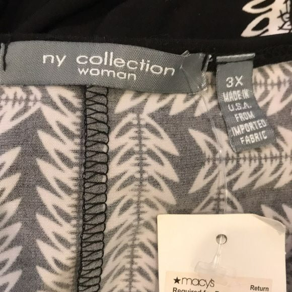 NY COLLECTION Black White V-Neck Short Sleeve Dress Size 3X (new with tags)