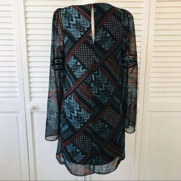 BCBGENERATION Aztec Print Sheer long Sleeve Top Size XS