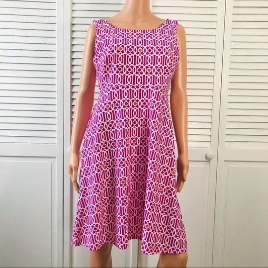 JUDE CONNALLY Pink White Geometric Pattern Sleeveless Dress Size M