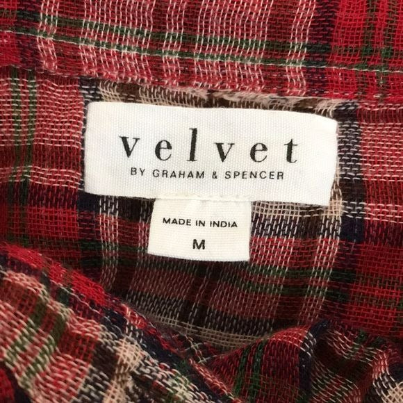 VELVET by Graham & Spencer Yana Red Plaid Pocket Button Down Shirt Size M