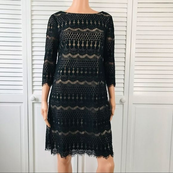 JESSICA HOWARD Black Beige Lace Dress Size 8