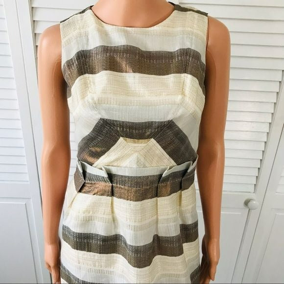 WALTER Ivory Sleeveless Striped Metallic Cocktail Dress Size 4