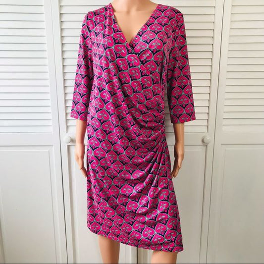 TRACY NEGOSHIAN Pink Dolly V-Neck Geometric Pattern Dress Size L (new with tags)