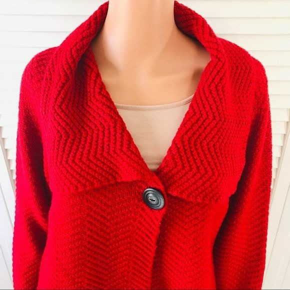 JM COLLECTION Red Acrylic Knit Cardigan Sweater Size L