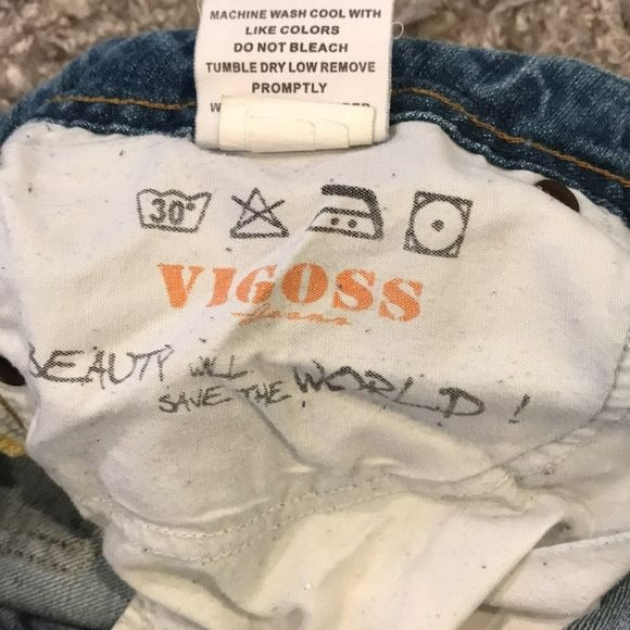 VIGOSS Blue Distressed Cropped Jeans Size 13/14