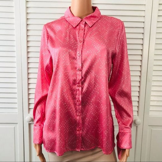 AS By DF Pink Silk Button Down Shirt Size M