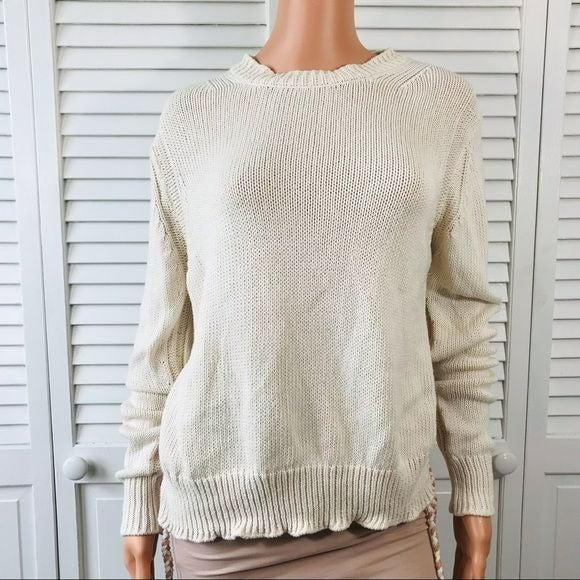 360 SWEATER Ivory Italian Yarn Knit Sweater Size M