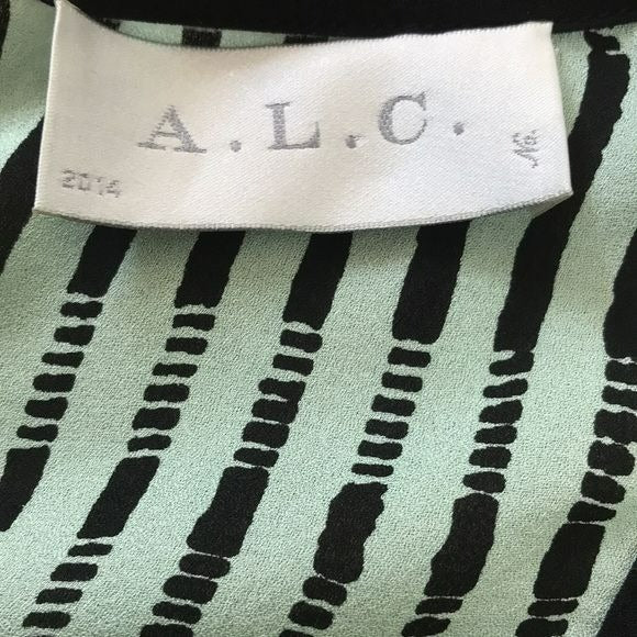A.L.C. Aqua Black Silk Striped Tank Top Size XS