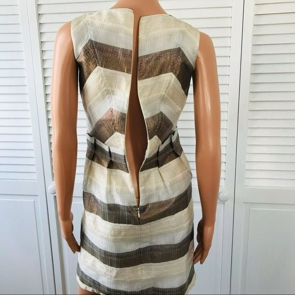 WALTER Ivory Sleeveless Striped Metallic Cocktail Dress Size 4