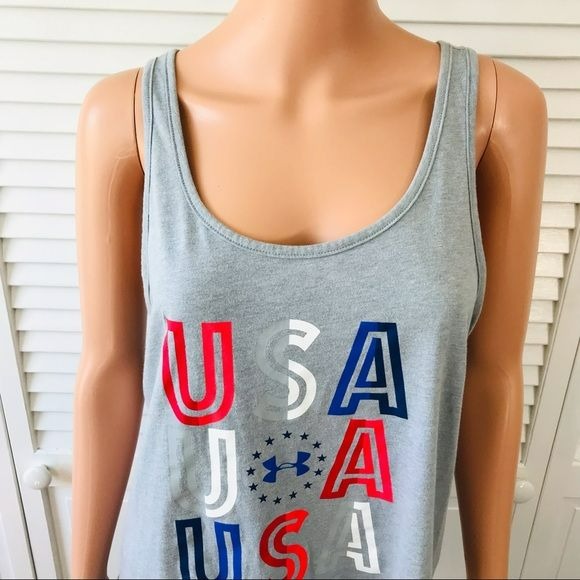 UNDER ARMOUR Gray Criss Cross Back USA Tank Top Size XL