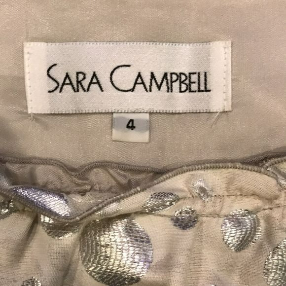 SARA CAMPBELL Beige With Metallic Polka Dots Ruffle Dress Suit Size 4