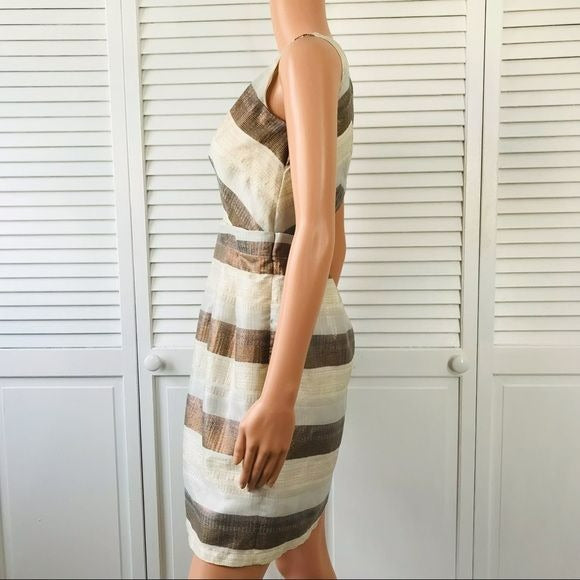 WALTER Ivory Sleeveless Striped Metallic Cocktail Dress Size 4