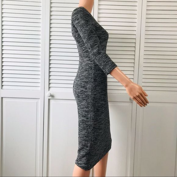 MAGGY LONDON Black White Tweed 3/4 Sleeve Midi Sheath Dress Size 0 (new with tags)