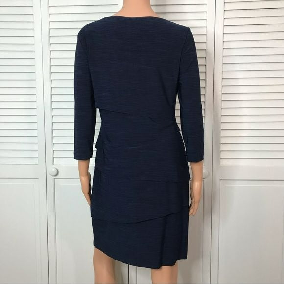 TAHARI Navy Blue Tiered Dress Size 6